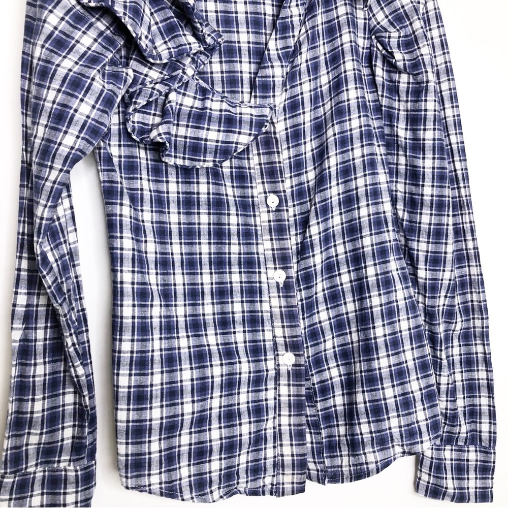 Johanna Ortiz Navy and White Plaid Button-Down Shirt - Picture 5 of 12